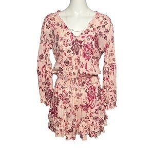 Poupette St Barth Ilona Mini Dress Women's Size Small Mini Pink Floral Ruffle
